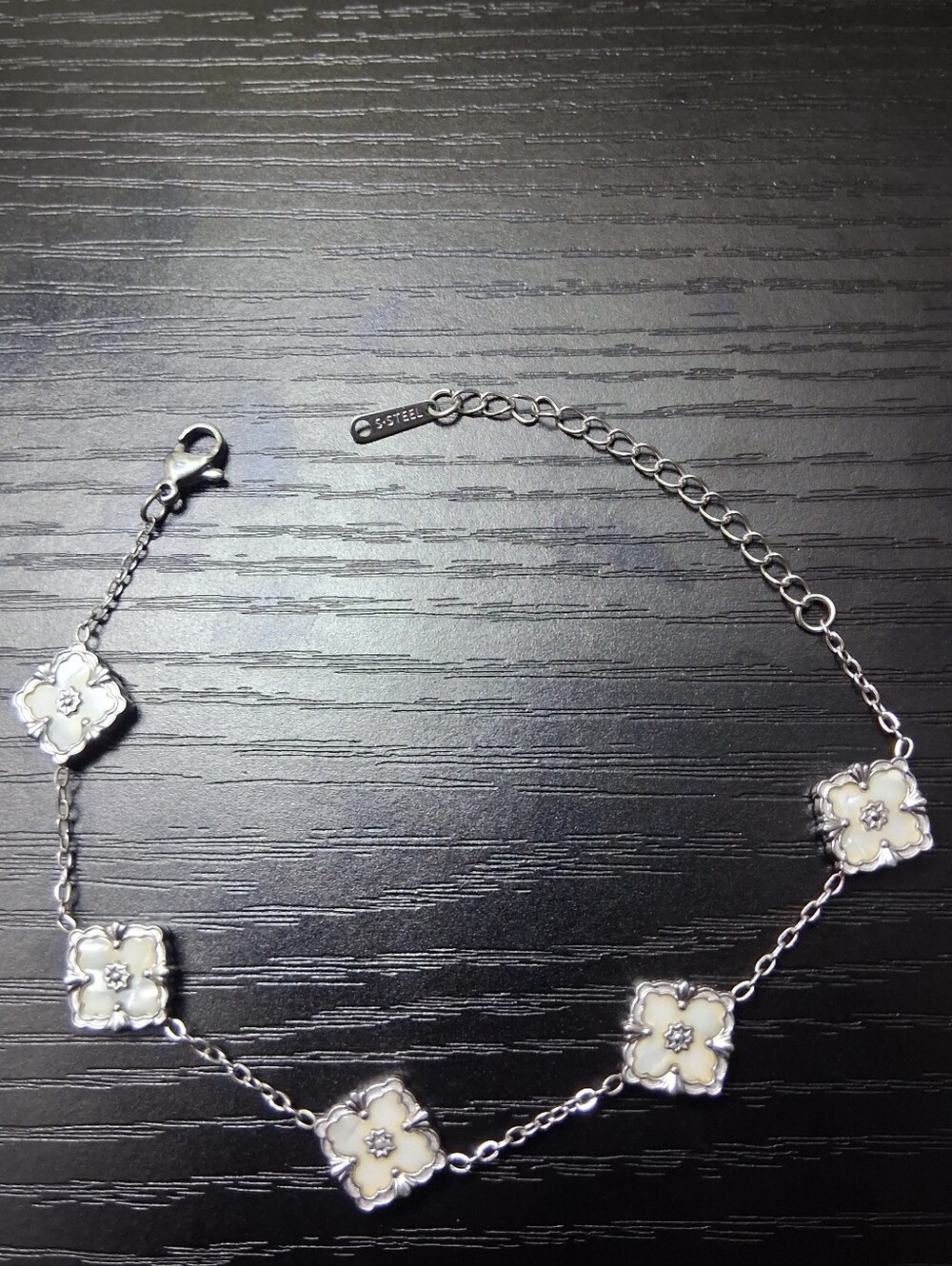 White Floral Stainless Steel Silver Bracelet - Women's Jewelry